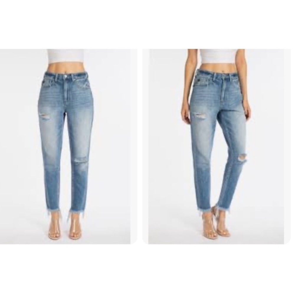 KanCan Mom Jean Distressed Frayed Hem Medium Wash High Rise Size 13/30
